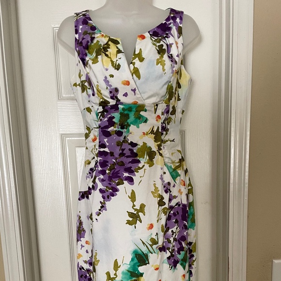 London Times Floral Print Ruched Dress - Size 6 - Picture 1 of 6